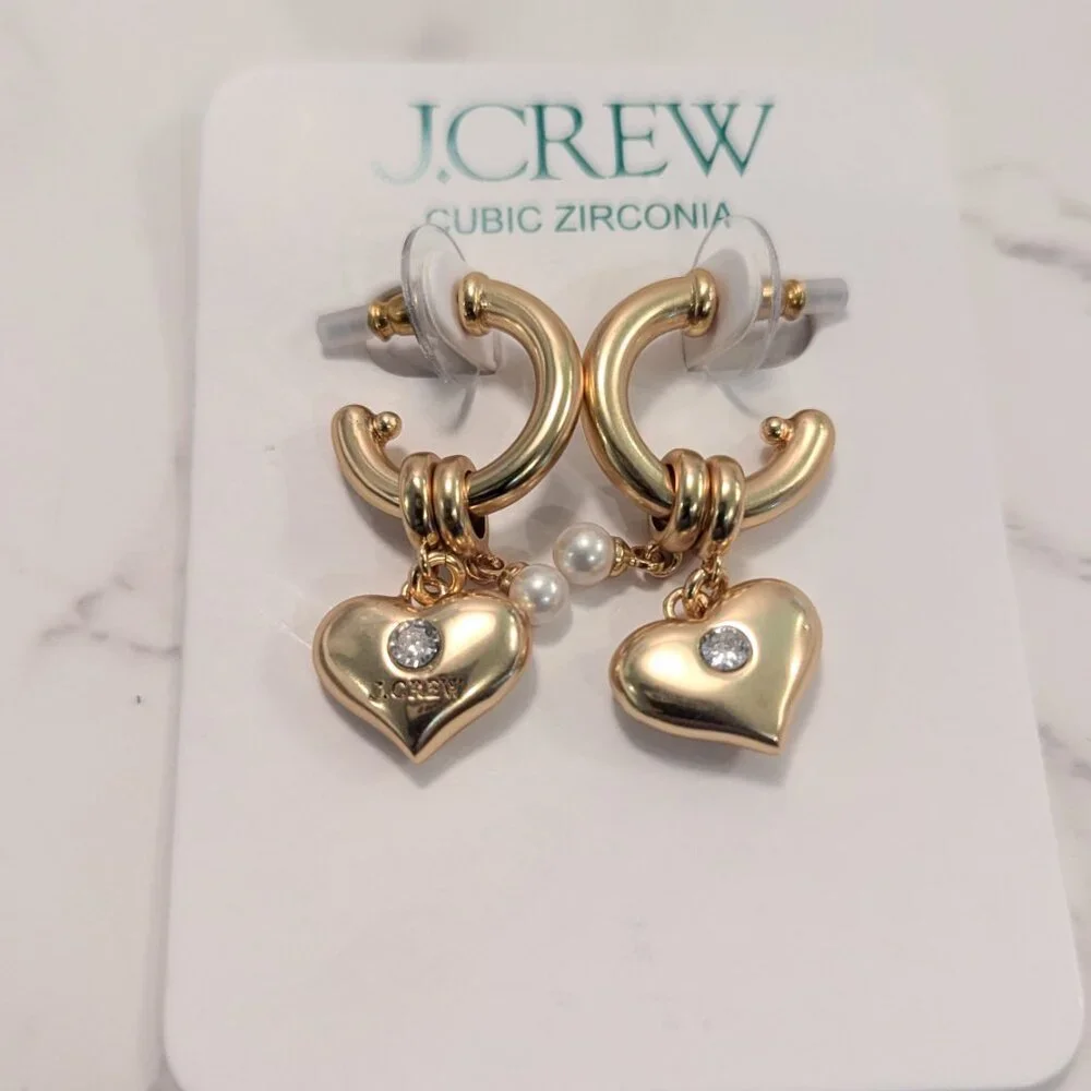 J.Crew Crystal Heart Charm Earrings